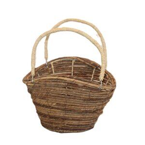 Basket Brown With Handles Wrapped Reeds Wired together with Copper WIre